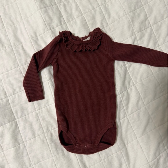 Rylee + Cru Other - Rylee + Cru Maroon Ruffle Bodysuit 6-12 M